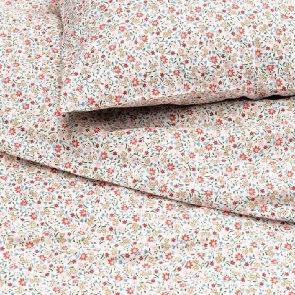 IKEA Floral Cotton Sheet Set in White, Pink, Blue, Tan NO Pillowcases